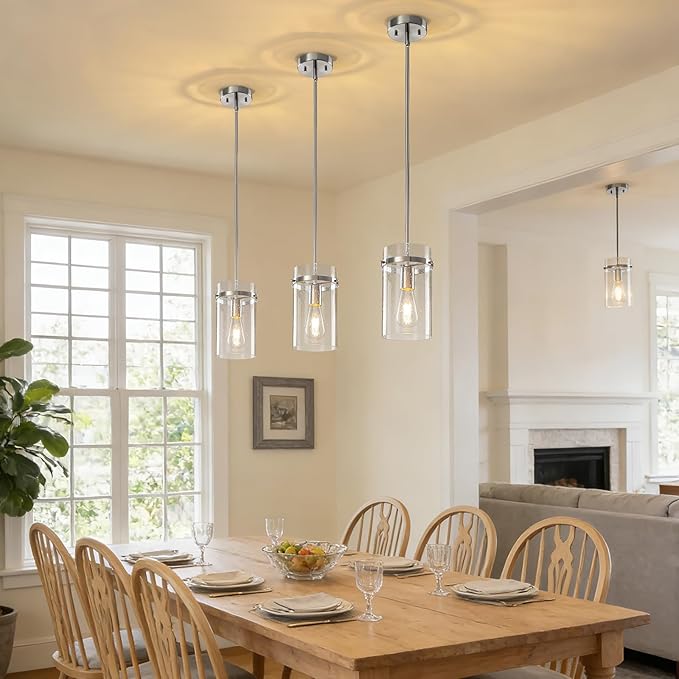 1 Pack Seeded Glass Pendant Lights Kitchen Island, Hanging Modern Pendant Light Fixtures, 5.5" Brushed Nickel Pendant Lighting Island Lights for Kitchen Over Sink Entryway Hallway