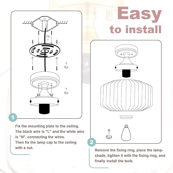 Pink Close to Ceiling Light Hallway Light Fixtures Vintage Antique Brass Ceiling Lamp with 11.02" Stripes Glass Shade, Flush Mount Ceiling Light for Closet Entryway Shower Light