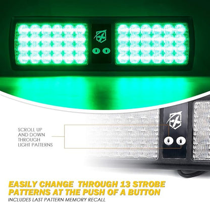 Xprite Green 48LED Visor Strobe Flashing Lights Sunshield Hazard Warning Light for Law Enforcement Emergency Vehicles Trucks