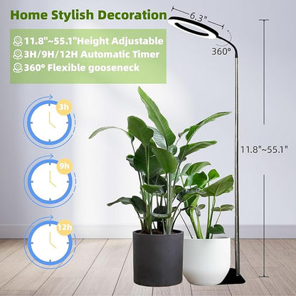 LED Grow Light for Indoor Plants, Full Spectrum led Grow Light,55 inches Adjustable Height,Growing Lamp with Timer,Dimmable Brightness, Ideal for Tall Plants