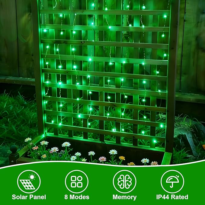 QITONG Green Solar Fairy Lights, 2 Pack Each 66ft 200 LED String Light Outdoor Waterproof, Silver Wire Christmas Twinkle Mini Lights with 8 Modes