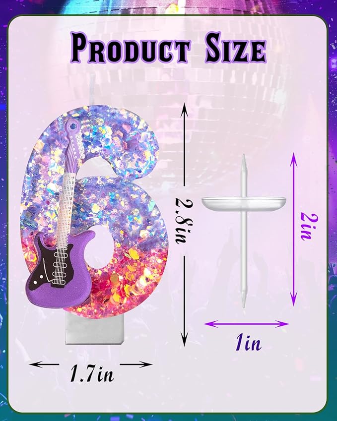 K-Pop Birthday Candle – Purple & Pink Glitter Music Theme Cake Candle with Guitar, Musical Party Decor for Girls, Teens, Kpop Fans (6)