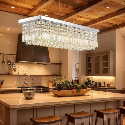 Crystal Chandelier for Dining Room,8-Light Modern Chandeliers,K9 Crystal Rectangle Chandelier,Farmhouse Pendant Light Fixture for Kitchen Island Bar Bedroom L40 x W10 x H10