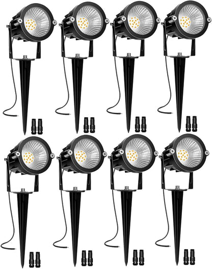 Low Voltage Landscape Lights, 10W 12/24V 2700K Warm White Landscape Lighting, IP65 Waterproof Outdoor LED Spotlight for Garden Yard Tree, 8 Pack with Connectors