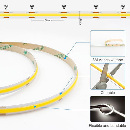 AXMOTUT 32.8ft COB LED Strip Lights 4000K Dimmable, High CRI 93+ with Power Adapter, Flexible Light Strips for Bedroom, Room, Kitchen, Mirror （Remote Control not Included）