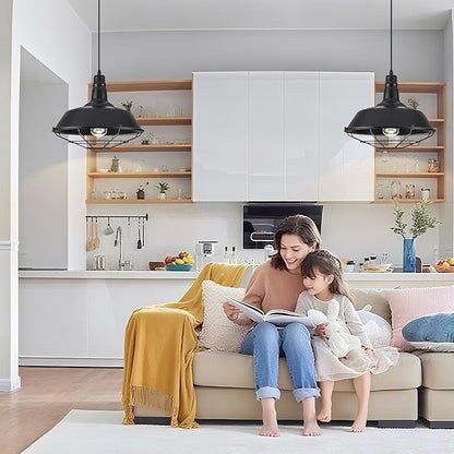 Black Pendant Light, Modern Large Pendant Light 14.1" 3 Packs, Kitchen Pendant Lights, Farmhouse Pendant Lights Kitchen Island for Kitchen, Living Room, Bedroom