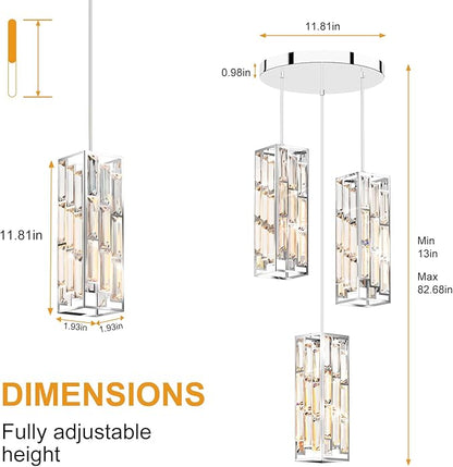3-Light Chrome Pendant Lights Modern Pendant Light Fixture, Mini Crystal Pendant Ceiling Light, Pendant Light for Kitchen Island, Dinning Room, Bedroom, Kitchen Sink Lighting (3 Lights)