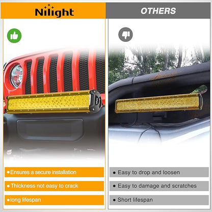 Nilight 20 Inch LED Light Bar Cover Amber Yellow Protective Cover Durable Polycarbonate Lens Waterproof Dustproof Scratch-Proof for Double-Row Lights Off Road Driving Lighting