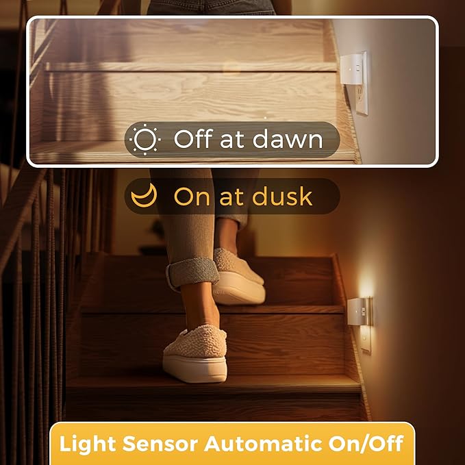 L LOHAS LED Night Light, [4 Pack] Dimmable Modern LED Night Lights Plug into Wall,Dusk to Dawn Sensor Night Lights for Kid, 0-100LM 3000K Soft White Nightlight for Hallway Bedroom Stairway