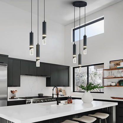 Modern Dimmable Led Pendant Lights Kitchen Island, Ideal for Living Room, Bedroom,Sink 18w LED Crystal Energy-Saving Hanging Lamp for Cozy Lighting (Black 3 Light)