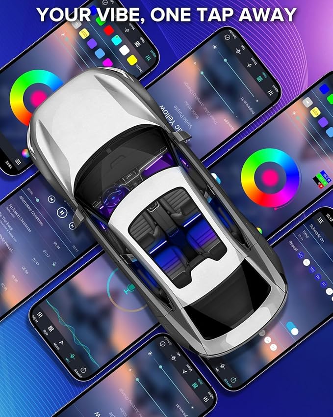 Car Interior LED Strip Lights with Smart App & Remote Control, Music Sync Under Dash Footwell Ambient Lighting Kit, 12V Cigarette Lighter Powered Internal Decor Lights for Cars, Trucks, SUVs