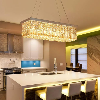 Saint Mossi 5-Lights Modern K9 Crystal Chandelier, Crystal Pendant Light Fixture, H9 x W10 x L31, Chain Adjustable Max 59“, Champagne Crystal & Chrome Finish