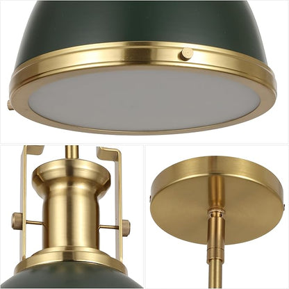 JONATHAN Y 10" Brass Gold Kombu Green 1-Light Metal Dome Pendant Modern Industrial Hanging Light for Kitchen Island Dining Room Adjustable Height LED Bulb Included JYL9535H