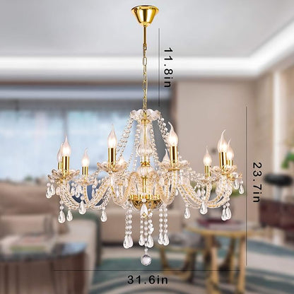 K9 Crystal Candle Chandeliers Lighting 10 Lights Pendant Ceiling Fixture Lamp for Dining Living Room Bedroom Hallway Entry Elegant Decoration (10 Bulbs)