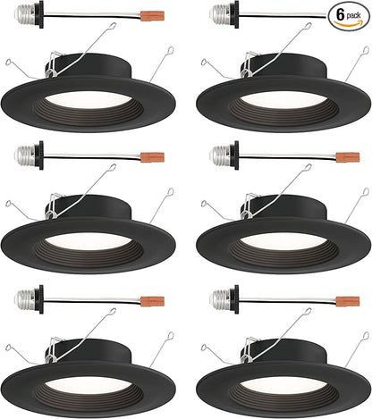 Designers Fountain LED Recessed Ceiling Lights 6 Pack, 5/6 Inch 5CCT Metal Light Fixture Set, Dimmable, 1050 Lumens, 2700K/3000K/3500K/4000K/5000K, Black Trim, RB6BK9105C6