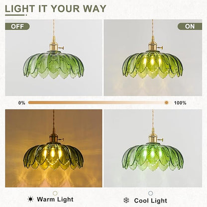 2 Pack Glass Pendant Lights Kitchen Island, Vintage Brass Pendant Light Fixtures, Adjustable Green Kitchen Pendant Lighting Over Island for Bedroom Living Room Hallway Dining Room