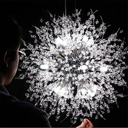 Modern Dandelion Firework Chandelier, Chrome Dining Room Chandelier, Crystal Hanging Pendant Lighting Fixture for Living Room, Bathroom, Bedroom, Restaurant, 16-Light