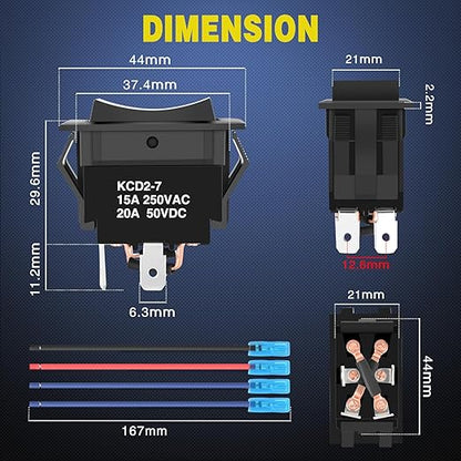 Nilight RET EXT Reverse Polarity Toggle Switches 2PCS On Off On DPDT 3 Position 12VDC Motor Control Power Jack Leveling Momentary DPDT 4Pin 20A Switch w/Jumper Wire for Tongue Trailer