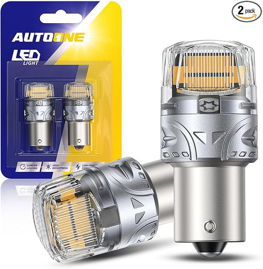 AUTOONE Upgraded 1156 LED Bulb Amber, Super Bright 7506 1003 1141 BA15S P21W LED Replacement with Projector for Front Rear Turn Signal Bulb DRL Marker Blinker Parking Running Lights, Pack of 2