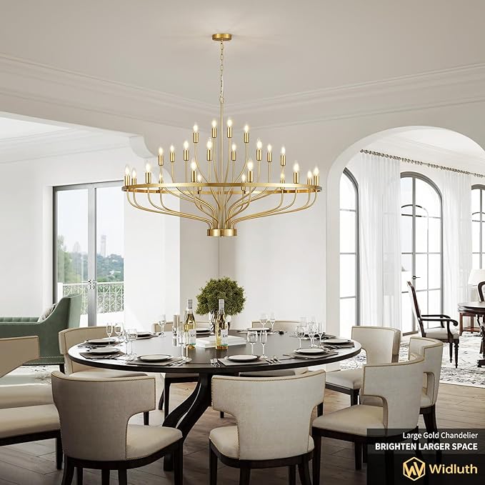 47.2" Modern Large Gold Chandelier Vintage 24-Lights Mid Century Modern Candle Style Chandeliers Light Fixture Vintage Rustic Golden Chandelier for Dining Room, Kitchen, Living Room, E12