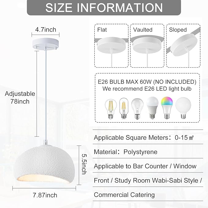 Wabi Sabi Pendant Light Oval, 15.7in Japanese Ceiling Fixture for Dining Room Kitchen Island Hallway Bedroom Restaurant, Adjustable Modern Japandi Hanging Lamp, E26 Base (40cm/15.7in)