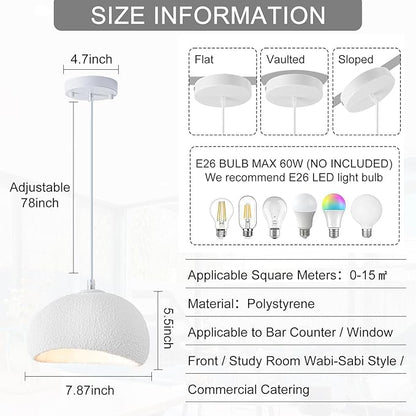 Wabi Sabi Pendant Light Oval, 15.7in Japanese Ceiling Fixture for Dining Room Kitchen Island Hallway Bedroom Restaurant, Adjustable Modern Japandi Hanging Lamp, E26 Base (40cm/15.7in)
