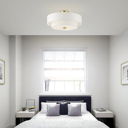 Livex Lighting 51045-12 Meridian Collection 4-Light Semi Flush Mount Ceiling Light with Off-White Hardback Fabric Shade, Satin Brass, 18 x 18 x 9