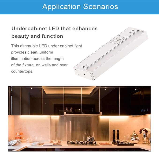 3 Color Level Dimmable LED Under Cabinet Task Lighting with ETL Listed, 3000K/3500K/4000K, Hardwired or Plugged-in, 16 inch 120V 10W 650 Lm, White Finished