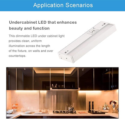 3 Color Level Dimmable LED Under Cabinet Task Lighting with ETL Listed, 3000K/3500K/4000K, Hardwired or Plugged-in, 16 inch 120V 10W 650 Lm, White Finished
