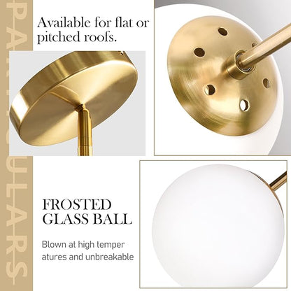 Bagood 6" Globe Pendant Light Gold Mid Century Pendant Light Globe Pendant Lights Kitchen Island Brushed Brass Finished with Milk Glass Lampshade Adjustable Ceiling Light Fixtures for Kitchen