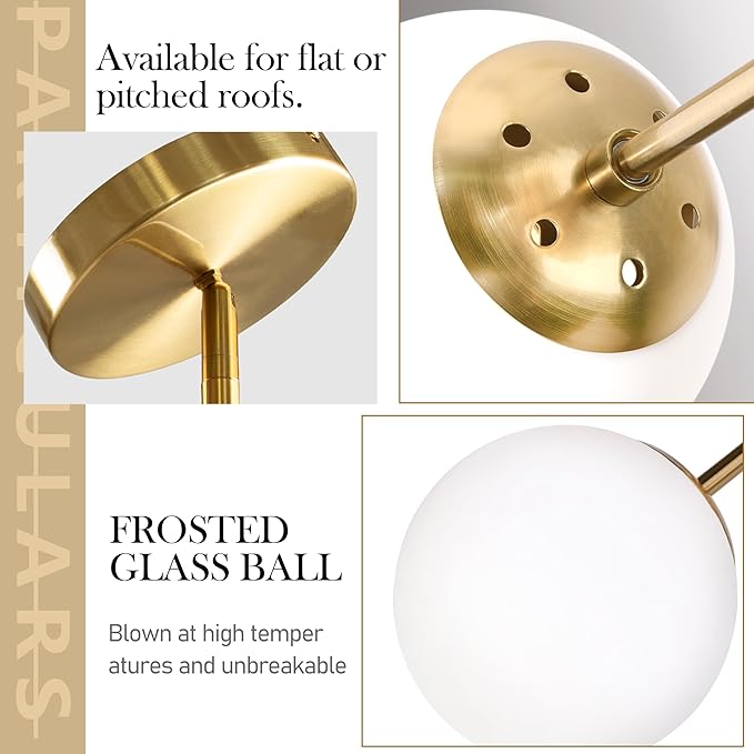 Bagood 8" Globe Pendant Light Gold Mid Century Modern Light Fixture Globe Pendant Lights Kitchen Island Milk Glass Pendant Light Brushed Brass Finished with Milk Glass Lampshade for Dining Room