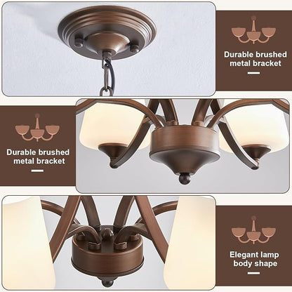 6-Light Farmhouse Chandelier Oil Rubbed Bronze Pendant Light Fixture with Frosted Glass, Rustic Ceiling Lighting Modern Hanging Lamp for Dining Room Living Room Bedroom, 47.2" Height Adjustable