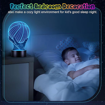Linkax Basketball Gifts for Teens Boys Girls, Light Up 3D Illusion Night Light with 16 Colors Remote, Boy Toys for Ages 8-13, Xmas Birthday Gifts Basketball Accessories Room Decor Idea