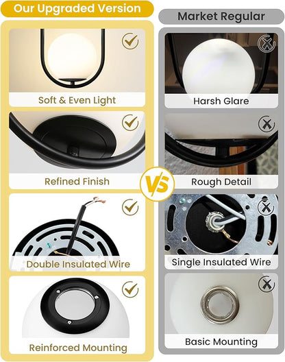 Yunnix Pendant Lights Kitchen Island, Pendant Light Fixtures, Modern Black Globe Glass Pendant Lighting, Mid Century Chandelier One Light for Bathroom Bedroom Dining Room(Bulb Not Included)
