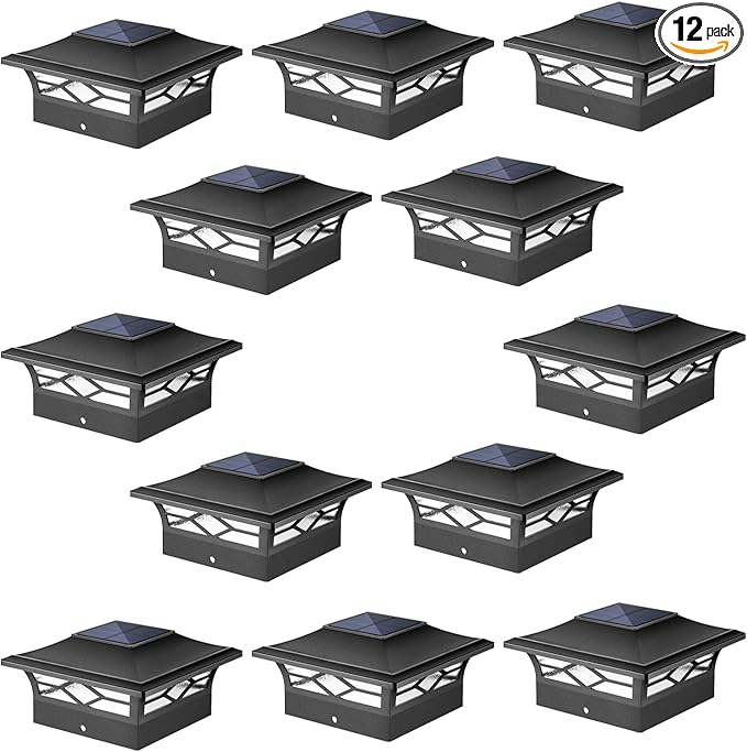 JOFIOS Solar Post Cap Lights Outdoor 12pack, Waterproof Solar Powered Deck Fence Post Lights for 4x4 Wood/Vinyl Posts, Solar Outdoor LED Light with Cool/Warm Lighting Decorate Garden Patio Porch…