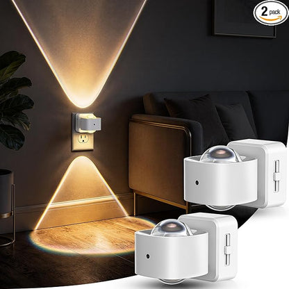 Briignite Night Light Projector, LED Night Lights Plug into Wall, 180° Rotating Night Light for Kids, Dusk to Dawn Sensor, 0-150LM Dimmable, Warm White Ambient Lighting for Bathroom, White, 2 Pack