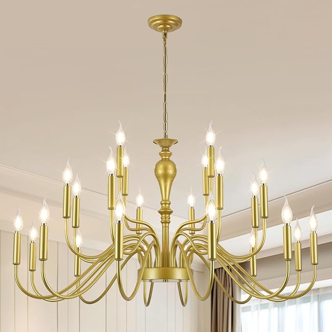 24 Light Gold Chandelier Large Farmhouse Chandeliers for High Ceiling Foyer, Extra Large Round Rustic Gold Chandelier 3-Tier for Living Room Dining Room Stairs Entry Restaurant Hotel -42.5 in