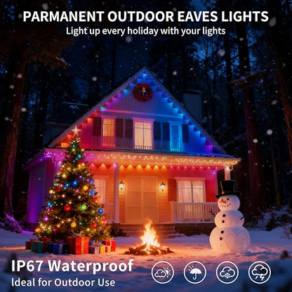 Permanent Outdoor Lights 50ft 30 LED RGB+IC, APP Control with Remote, Music Sync DIY DreamColor, Timing Warm Cool White, IP65 Waterproof for Halloween Christmas House Eave Decorations