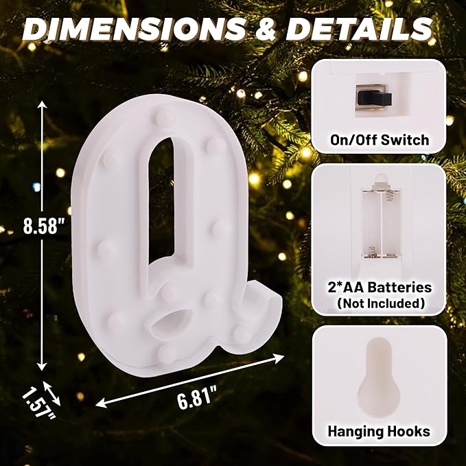 LED Light Up Marquee Letters, Battery Powered Decorative LED Letter Lights, Alphabet Light Up Letters for Wedding Birthday Party,Holiday Lamp or Home Bar Decoration (Letter Q)