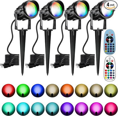 Easter Spot Lights Outdoor Color Changing Landscape Spotlights,12W RGBW LED Outdoor Spotlight for Yard Garden Decor,Waterproof 110V Plug in Landscape Lighting with Remote,4 Packs