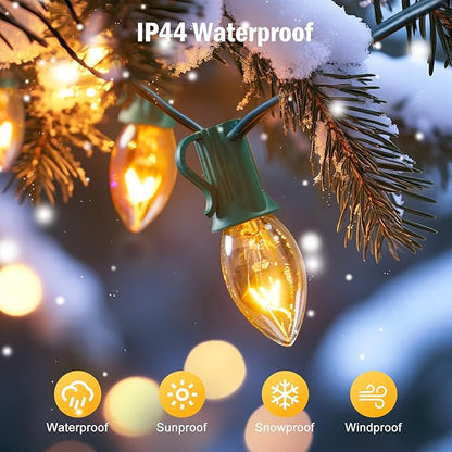 Brightown C7 Christmas Lights Outdoor 25 Feet Warm White Christmas Lights String Green Wire for Room Roofline House Garden Patio Backyard Cafe Party Xmas Home Decorations, 25 Clear Bulbs