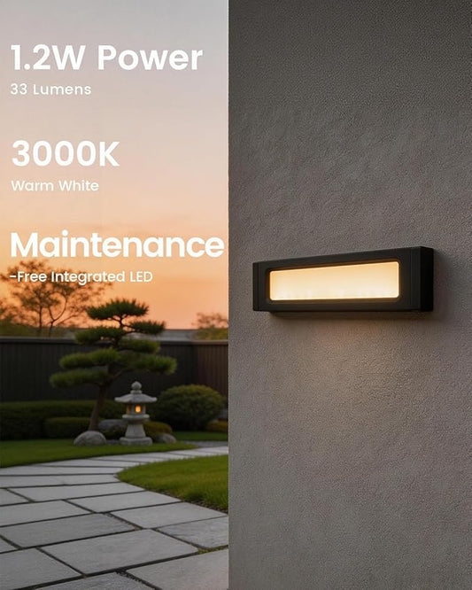 Low Voltage LED Step Lights (6.5×0.67×1.44 in) - 1.2W Die-Cast Aluminum Stair Lighting with Patent Connector, Wet Location Safe Outdoor Steps 1-Pack