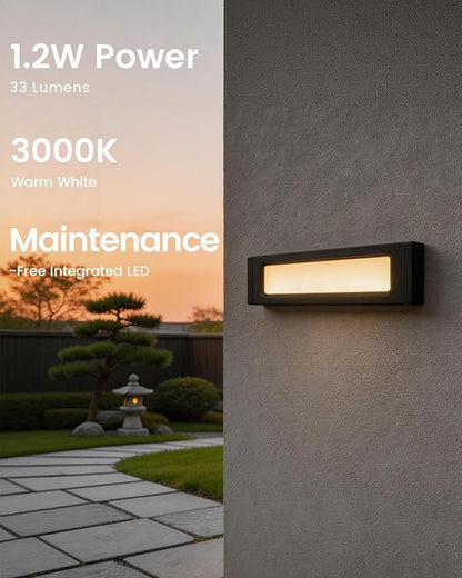 Low Voltage LED Step Lights (6.5×0.67×1.44 in) - 1.2W Die-Cast Aluminum Stair Lighting with Patent Connector, Wet Location Safe Outdoor Steps 6-Pack