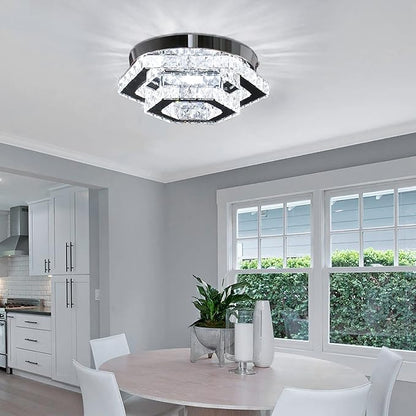 Modern LED Chandelier Flush Mount Ceiling Light Fixture Crystal Chandeliers for Living Room Bedroom Dining Kitchen (6500K Cool White)