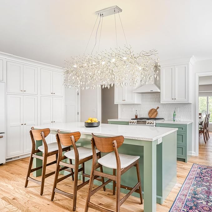 Modern Tree Branch Crystal Chandelier 47.2" Sliver Large Rectangular Pendant Lighting 14-Light K9 Crystal Chandeliers for Dining Room Kitchen Living Room Foyer Entryway (Sliver, L47.2"-Rectangle)