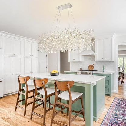 Modern Tree Branch Crystal Chandelier 47.2" Sliver Large Rectangular Pendant Lighting 14-Light K9 Crystal Chandeliers for Dining Room Kitchen Living Room Foyer Entryway (Sliver, L47.2"-Rectangle)