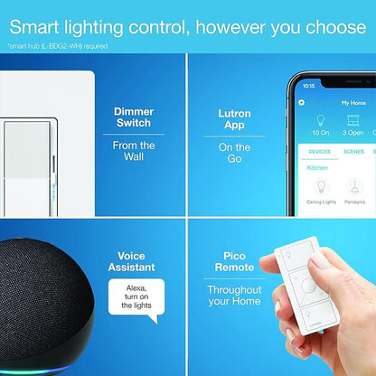 Lutron Diva Smart Dimmer Switch with Wallplate and Pico Smart Remote for Caseta Smart Lighting, Works w/ Alexa, Apple Homekit, Google Home (Hub Required), No Neutral Required, White