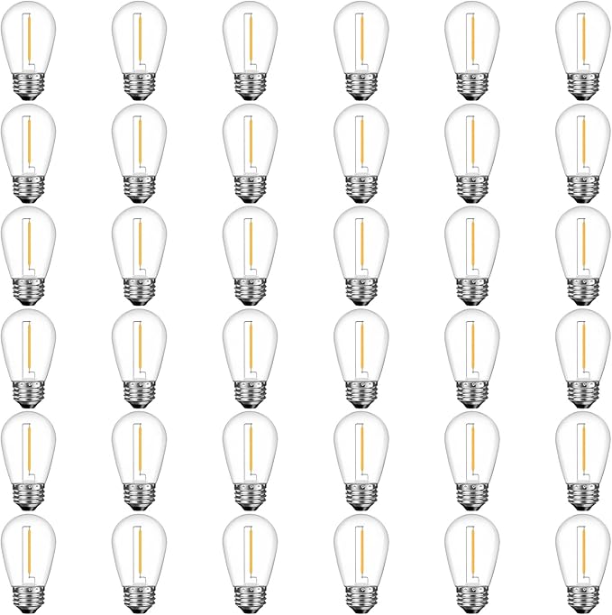 GvvooHome 36 Pack S14 LED Replacement Light Bulbs, Shatterproof Plastic 1W Outdoor String Light Bulbs for Patio, Garden, Waterproof, E26 Regular Medium Screw Base, Warm White