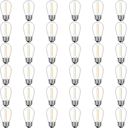 GvvooHome 36 Pack S14 LED Replacement Light Bulbs, Shatterproof Plastic 1W Outdoor String Light Bulbs for Patio, Garden, Waterproof, E26 Regular Medium Screw Base, Warm White