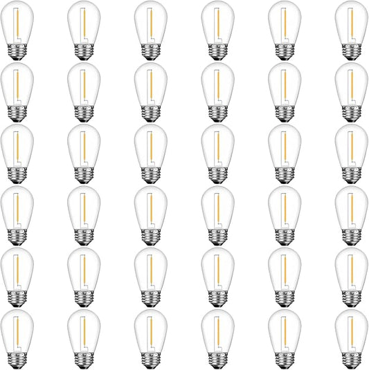 GvvooHome 36 Pack S14 LED Replacement Light Bulbs, Shatterproof Plastic 1W Outdoor String Light Bulbs for Patio, Garden, Waterproof, E26 Regular Medium Screw Base, Warm White